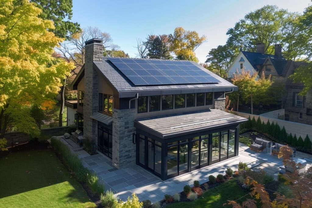 custom home with solar panels