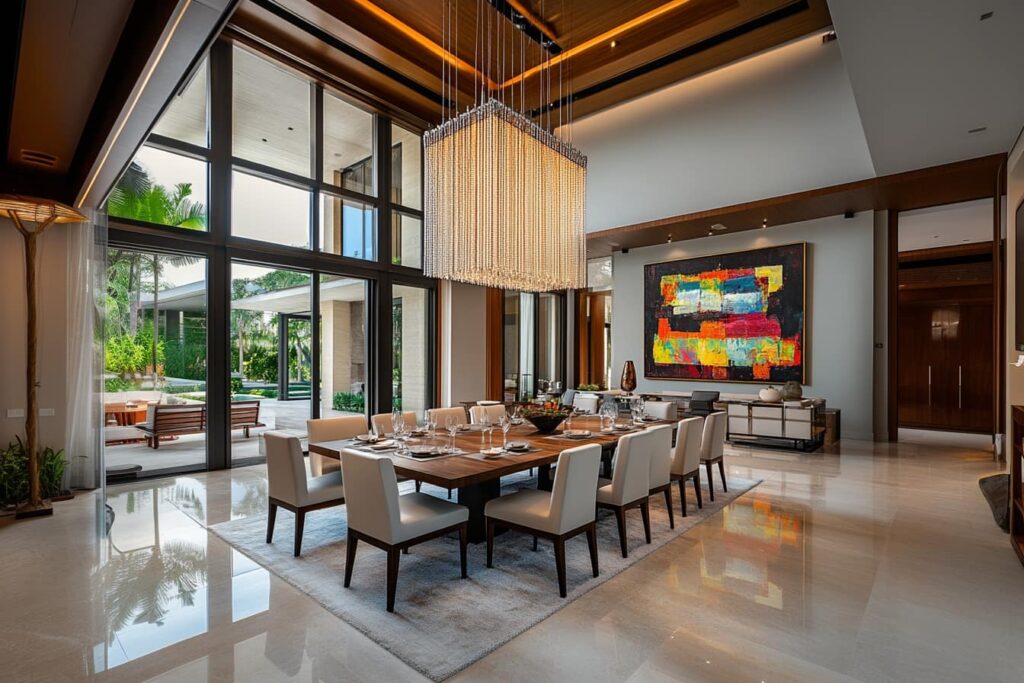 custom home with expansive dining room