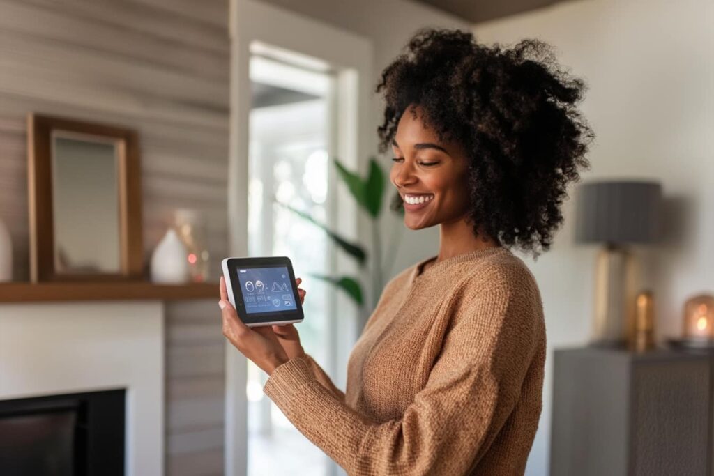 woman using smart home features