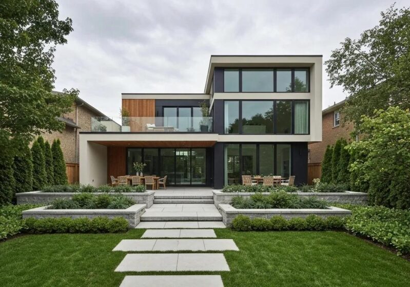Custom home in Toronto showcasing modern architecture and landscaping